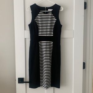 Calvin Klein black and white striped sheath dress